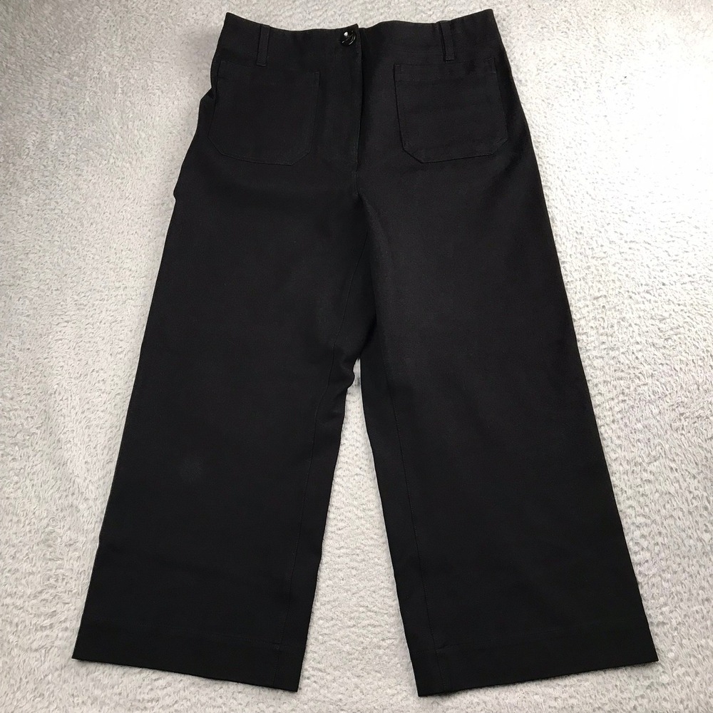 Quince Wide Leg Crop Pants Women 14 Black Stretch Ponte High Rise Patch Pockets‎